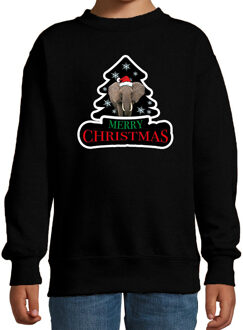 Dieren kersttrui olifant zwart kinderen - Foute olifanten kerstsweater 14-15 jaar (170/176) - kerst truien kind
