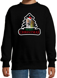 Dieren kersttrui tijger zwart kinderen - Foute tijgers kerstsweater 5-6 jaar (110/116) - kerst truien kind