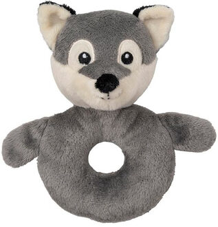 Dieren knuffel baby rammelaar wolf - grijs - 10 x 15 cm - Kraamcadeau geboorte