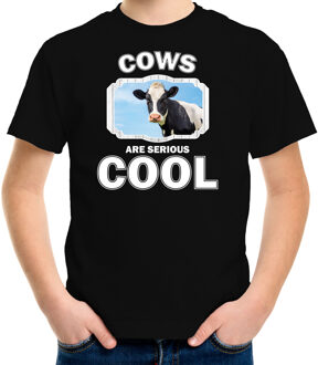 Dieren koeien t-shirt zwart kinderen - cows are serious cool shirt  jongens/ meisjes - cadeau shirt koe/ koeien liefhebber M (134-140)
