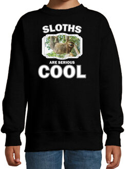 Dieren luiaarden sweater zwart kinderen - sloths are serious cool trui jongens/ meisjes - cadeau hangende luiaard/ luiaarden liefhebber 7-8 jaar (122/128)