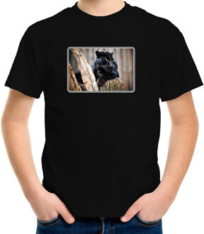 Dieren shirt met panters foto - zwart - voor kinderen - natuur / zwarte panter cadeau t-shirt M (134-140)