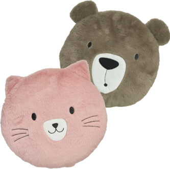 Dieren sierkussens kinderkamer - beer en kat/poes - 30 cm - polyester