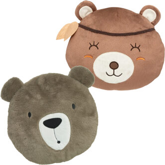 Dieren sierkussens kinderkamer - bruine beer en beer - 30 cm - polyester