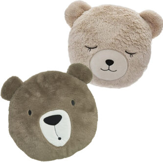 Dieren sierkussens kinderkamer - bruine beer en beige beer - 30/27 cm - polyester