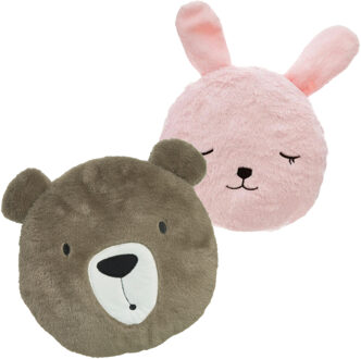 Dieren sierkussens kinderkamer - bruine beer en konijn - 30/27 cm - polyester