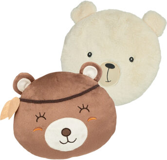 Dieren sierkussens kinderkamer - ijsbeer en bruine beer - 30/27 cm - polyester
