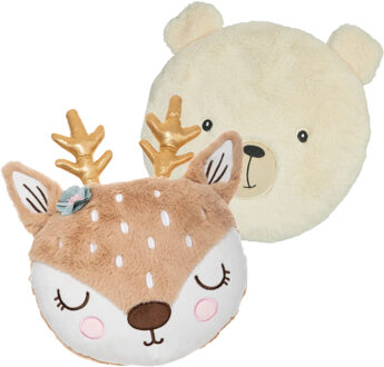 Dieren sierkussens kinderkamer - ijsbeer en hertje - 30/27 cm - polyester