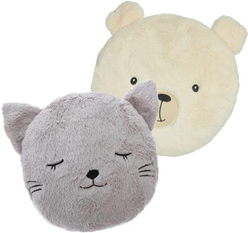 Dieren sierkussens kinderkamer - ijsbeer en kat/poes - 30/27 cm - polyester