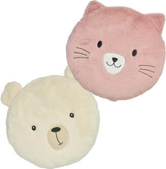 Dieren sierkussens kinderkamer - ijsbeer en kat/poes - 30 cm - polyester