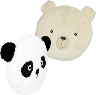 Dieren sierkussens kinderkamer - ijsbeer en panda beer - 30/27 cm - polyester