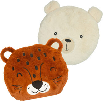 Dieren sierkussens kinderkamer - ijsbeer en panter - 30/27 cm - polyester
