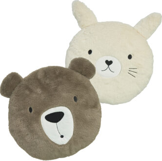 Dieren sierkussens kinderkamer - konijn en beer - 30 cm - polyester