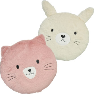 Dieren sierkussens kinderkamer - konijn en kat/poes - 30 cm - polyester