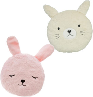 Dieren sierkussens kinderkamer - roze konijn en konijn - 30 cm - polyester