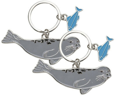 Dieren sleutelhanger - 4x - zeehond en een vis - metaal - 5 cm - dieren cadeau