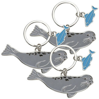 Dieren sleutelhanger - 6x - zeehond en een vis - metaal - 5 cm - dieren cadeau