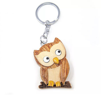 Dieren sleutelhanger uil hout - Sleutelhangers