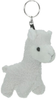 Dieren sleutelhanger witte alpaca 12 cm - Knuffel sleutelhangers