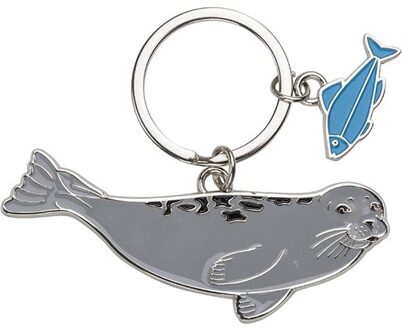 Dieren sleutelhanger - zeehond en een vis - metaal - 5 cm - dieren cadeau Multi