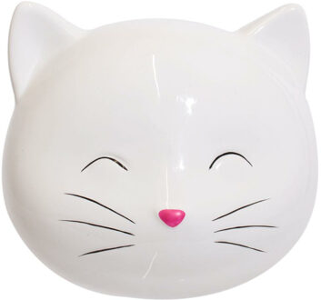 Dieren spaarpot katje/poes - Keramiek - wit - 13 x 11 cm