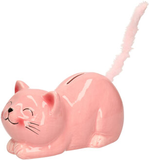 Dieren spaarpot voor kind/volwassenen katje/poes - Keramiek - roze - 19 x 9 cm - Spaarpotten