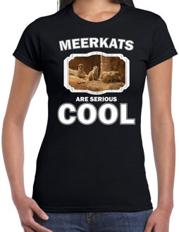 Dieren stokstaartjes t-shirt zwart dames - meerkats are serious cool shirt - cadeau t-shirt stokstaartje/ stokstaartjes liefhebber S