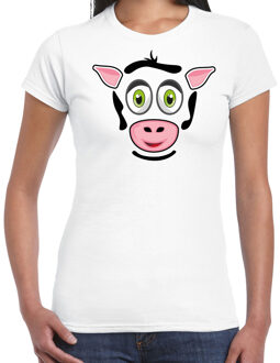 dieren verkleed t-shirt dames - koe gezicht - carnavalskleding - wit M
