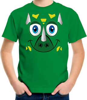 dieren verkleed t-shirt voor jongens - dino gezicht - carnavalskleding - groen M (116-134)