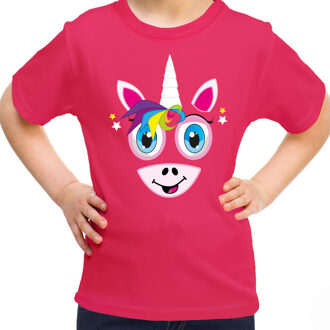 dieren verkleed t-shirt voor meisjes - eenhoorn gezicht -carnavalskleding -roze XS (104-110)