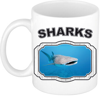 Dieren walvishaai beker - sharks/ haaien mok wit 300 ml - feest mokken