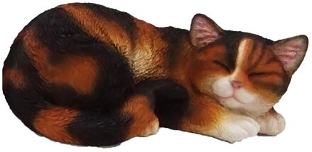 Dierenbeeld slapende kat/poes gekleurd 28 cm Multi