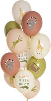Dierentuin Ballonnen Mix Happy Birthday 12st (33 cm) Multikleur - Print