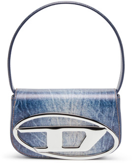 Diesel 1DR - Iconic shoulder bag in denim-print leather Diesel , Blue , Dames - ONE Size