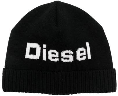Diesel Beanie Muts met Logo Borduursel Diesel , Black , Unisex