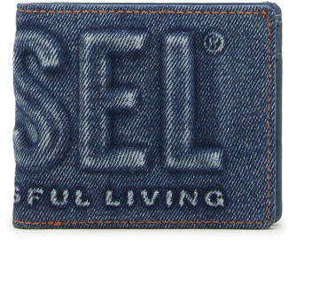 Diesel Bi-fold portemonnee in denim met logo-print Diesel , Blue , Heren - ONE Size