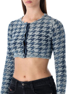 Diesel Blauwe Cropped Houndstooth Cardigan - maat M Lichtgrijs