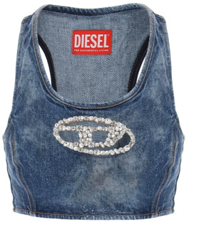 Diesel Denim Crop Top met Juweelgesp Diesel , Blue , Dames - M,S,Xs