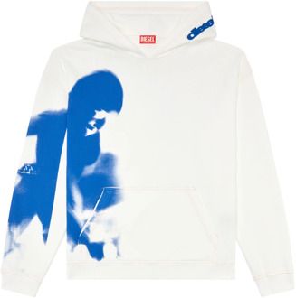 Diesel Distressed hoodie with smudgy print Diesel , White , Heren - 2Xl,Xl,L,M,S,3Xl