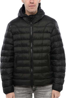 Diesel effen zwart gewatteerd jack met capuchon - maat 2XL