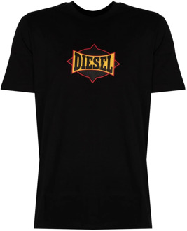Diesel Elegante Ronde Hals Bedrukt T-Shirt Diesel , Black , Heren - 2Xl,Xl,L,M