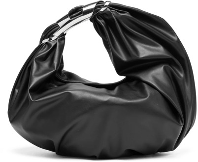 Diesel Grab-D Hobo M Shoulder Bag - Embellished hobo bag in stretch PU Diesel , Black , Dames - ONE Size