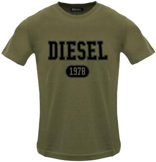 Diesel Heren Diepe Diepten Varsity Logo T-Shirt (Olijfgroen) - maat M
