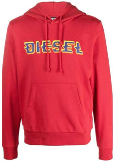 Diesel Heren Pixel Logo Hoodie (Rood) - maat L