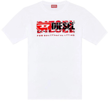 Diesel Heren T-shirt met korte mouwen en relaxte pasvorm Diesel , White , Heren - Xl,L,M,S