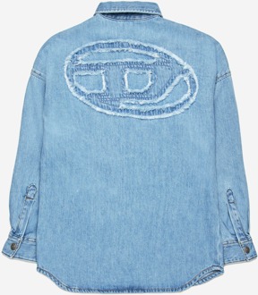 Diesel Jongens Oval D Ruglogo Denim Shirt in Blauw
