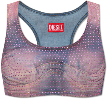 Diesel Kristalversierde Denim Tanktop Diesel , Pink , Dames - M,S,Xs