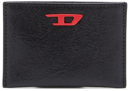 Diesel Leather bi-fold wallet with red D plaque Diesel , Black , Heren - ONE Size