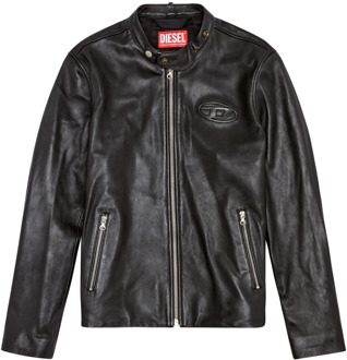 Diesel Leather biker jacket with distressed logo Diesel , Black , Heren - 2Xl,Xl,L,M,S,Xs,3Xl