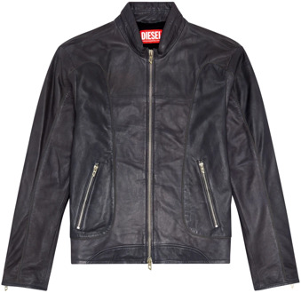 Diesel Leather biker jacket with piping Diesel , Black , Heren - 2Xl,Xl,L,M,S,Xs,3Xl